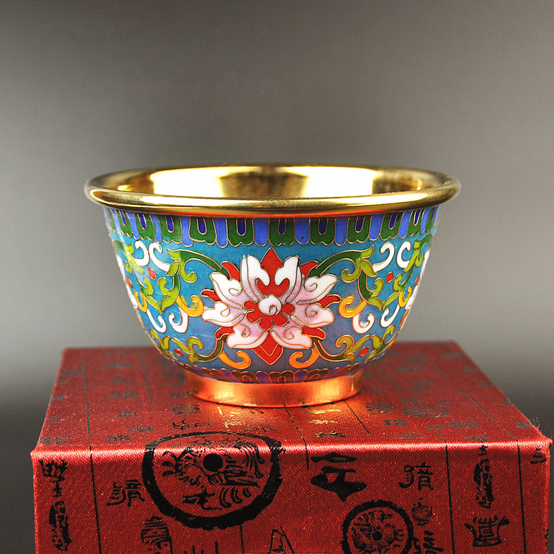 景泰藍小金碗純手工銅胎掐絲琺瑯鎏金仿古寶相蓮紋老北京特色收藏