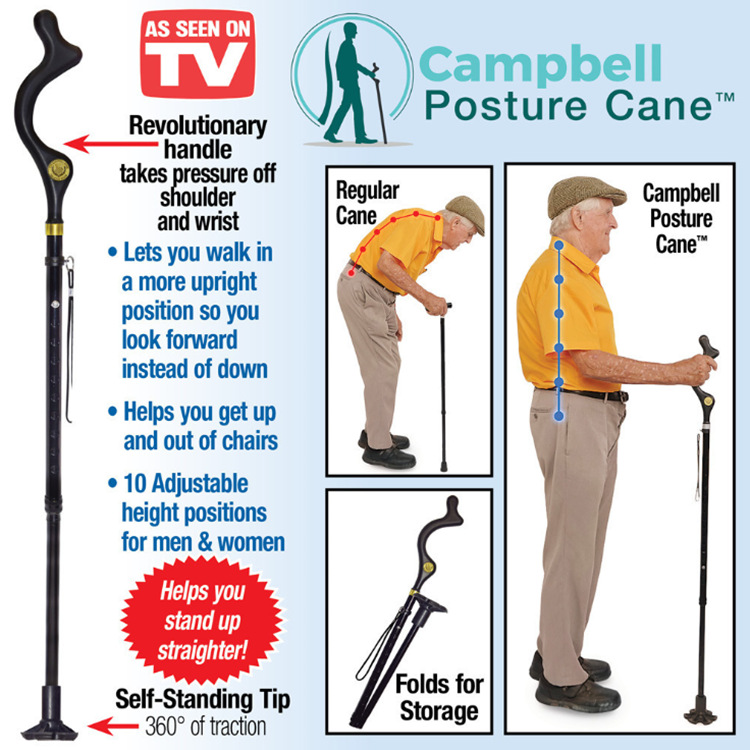 Campbell Posture Cane 調節姿勢折疊手杖 老人拐杖 登山杖 旅行助力杖