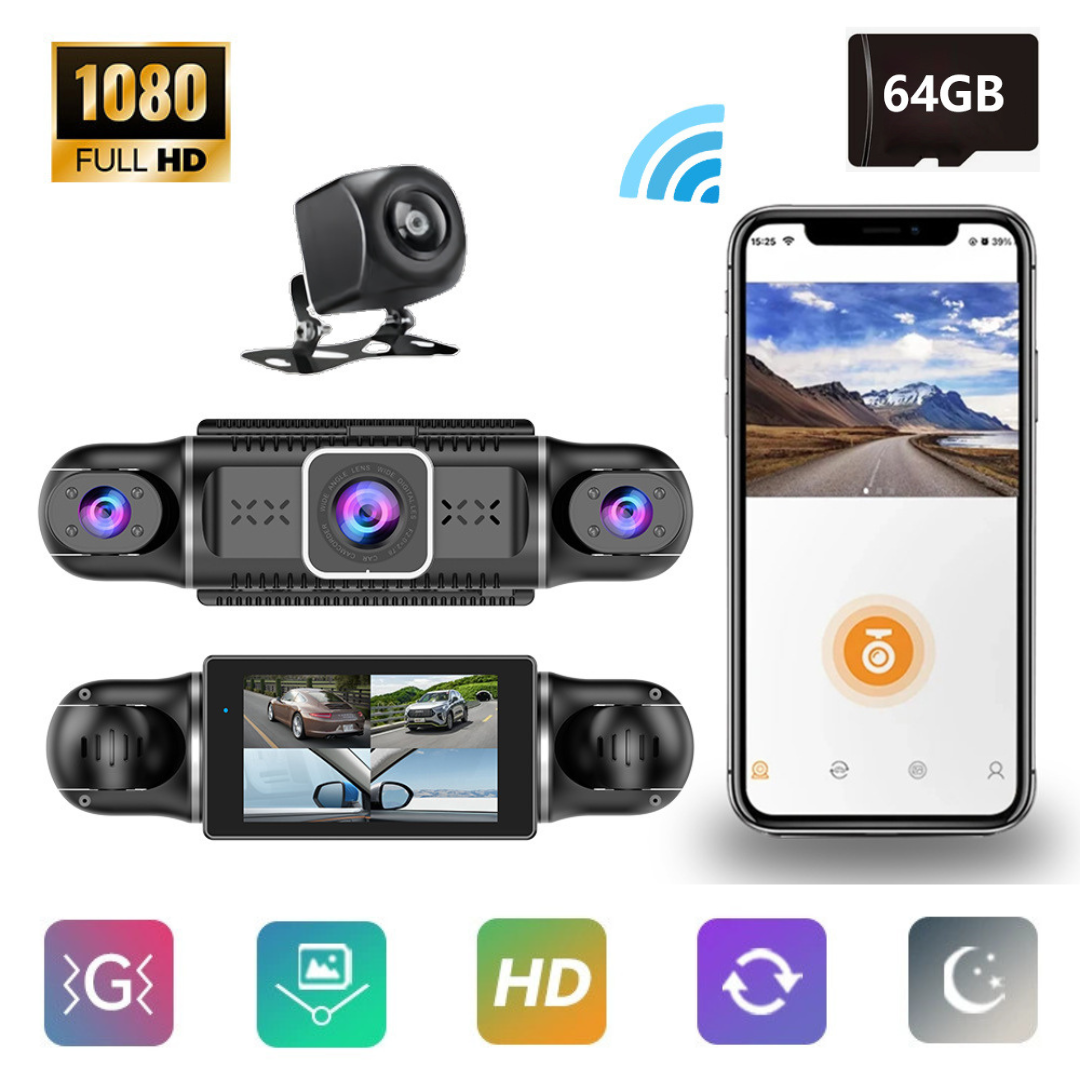 四錄分屏wifi行車記錄儀1080P高清紅外夜視汽車車載攝像頭64G車cam