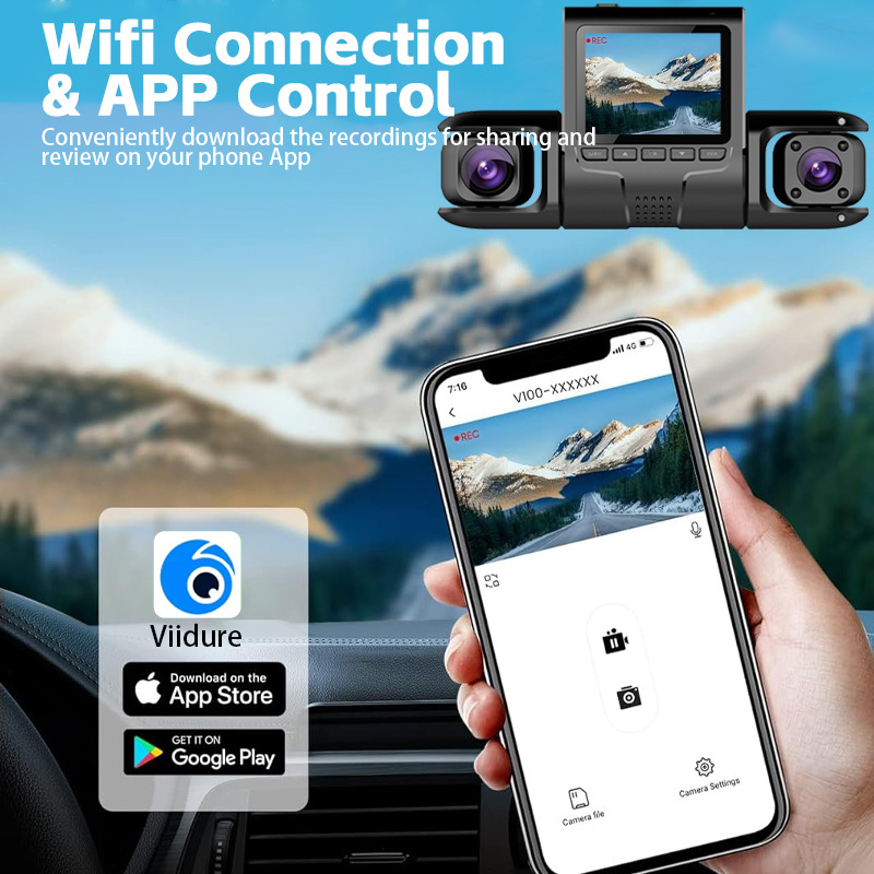 三錄同顯wifi行車記錄儀新款1080P高清帶倒車影像汽車車載攝像頭車cam