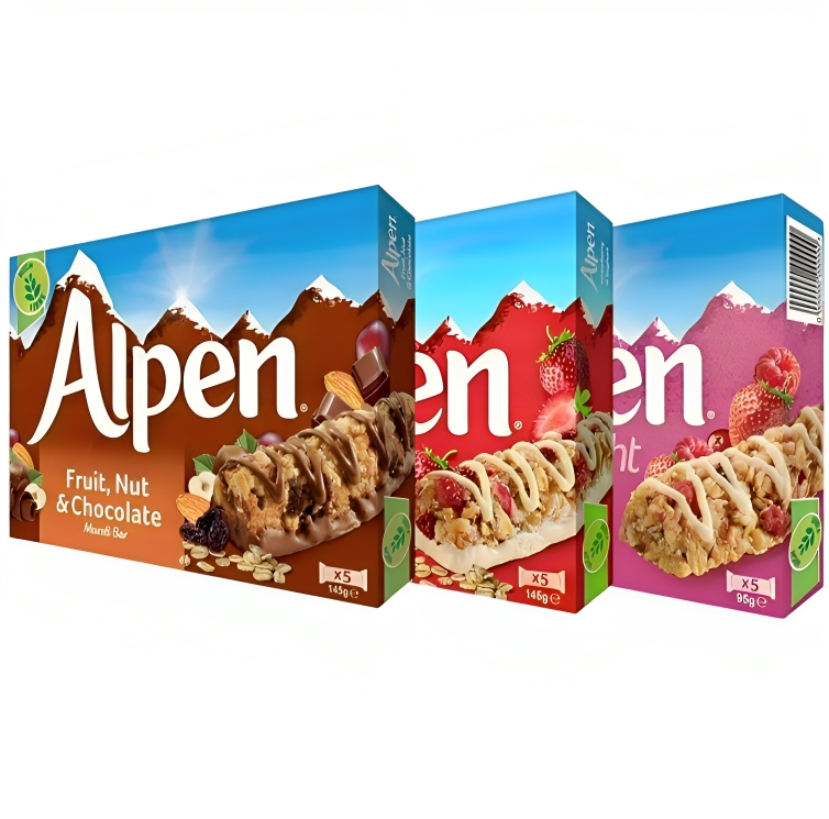 【澳門發貨】（原箱10盒）Alpen歐寶營養麥條草莓乳酪29g*5條裝/水果果仁朱古力28g*5條裝/低脂夏日水果19g*5條裝營養早餐混合穀物條高纖維全穀物低飽和脂肪