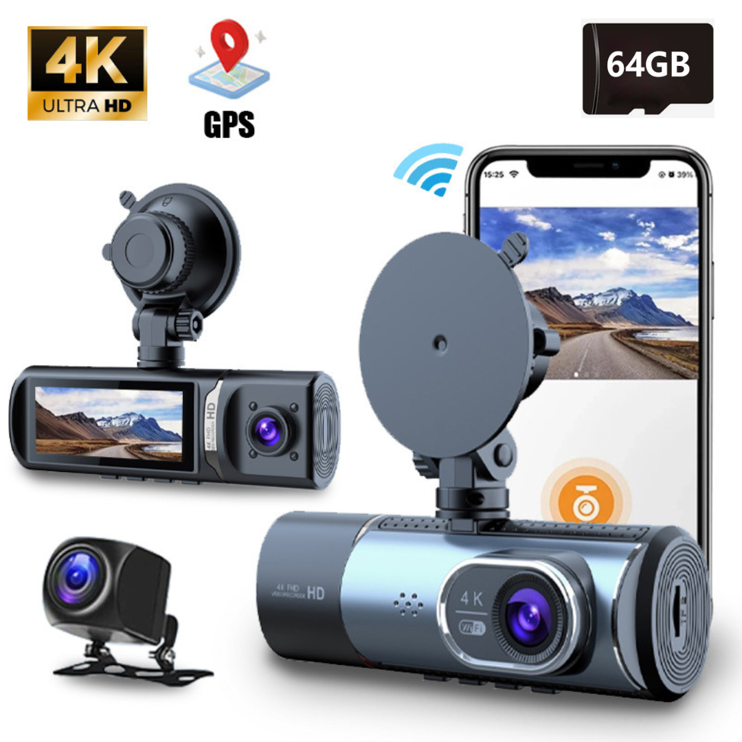 三錄wifi行車記錄儀新款4K超高清紅外夜視gps汽車車載攝像頭64G車cam